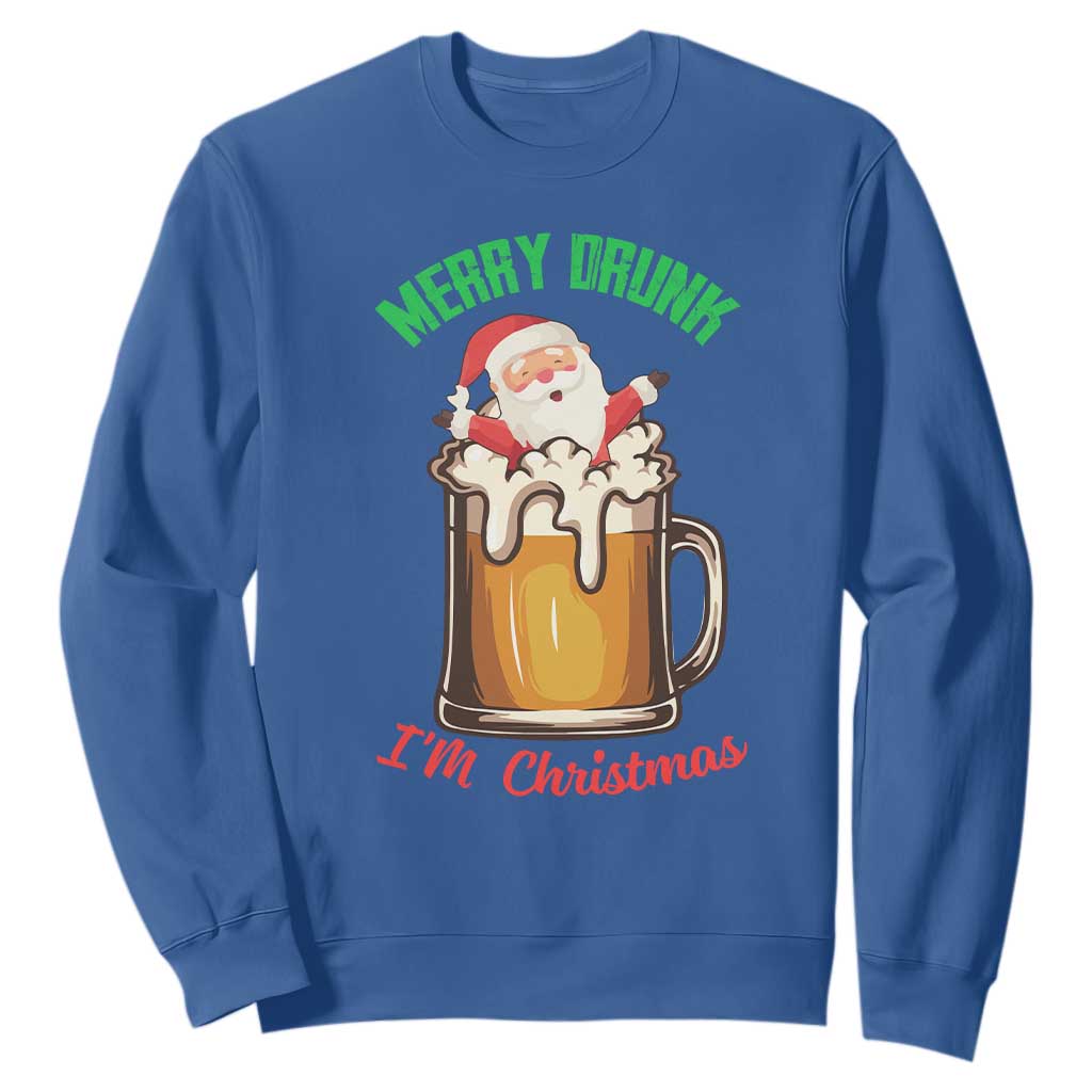 Funny Christmas Beer Sweatshirt Merry Drunk I'm Xmas Wasted Santa TS11 Royal Blue Print Your Wear