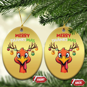 Funny Xmas Thanksgiving Christmas Ornament Merry Thanksmas Turkey Reindeer Antler Baubles TS11 Oval Gold Print Your Wear