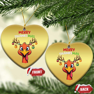 Funny Xmas Thanksgiving Christmas Ornament Merry Thanksmas Turkey Reindeer Antler Baubles TS11 Heart Gold Print Your Wear