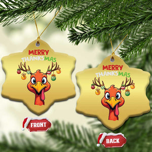 Funny Xmas Thanksgiving Christmas Ornament Merry Thanksmas Turkey Reindeer Antler Baubles TS11 Snow Flake Gold Print Your Wear