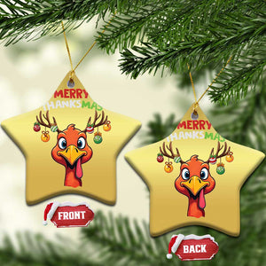 Funny Xmas Thanksgiving Christmas Ornament Merry Thanksmas Turkey Reindeer Antler Baubles TS11 Star Gold Print Your Wear