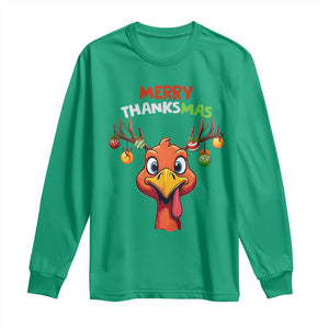 Funny Christmas Thanksgiving Long Sleeve Shirt Merry Thanksmas Turkey Reindeer Antler Baubles TS11 Irish Green Print Your Wear