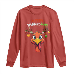 Funny Christmas Thanksgiving Long Sleeve Shirt Merry Thanksmas Turkey Reindeer Antler Baubles TS11 Red Print Your Wear