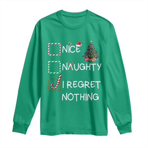 Funny Nice Naughty And I Regret Nothing Christmas List Long Sleeve Shirt Christmas Tree Candy Cane TS11 Irish Green Print Your Wear