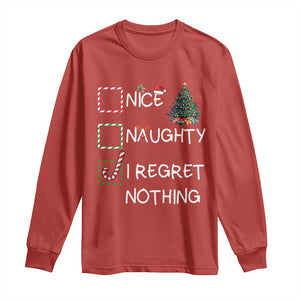 Funny Nice Naughty And I Regret Nothing Christmas List Long Sleeve Shirt Christmas Tree Candy Cane TS11 Red Print Your Wear