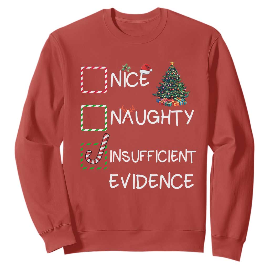 Funny Nice Naughty Insufficient Evidence Sweatshirt Christmas Tree Candy Cane TS11 Red Print Your Wear