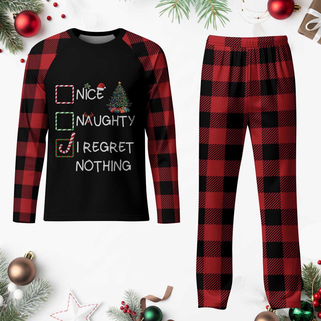 Funny Nice Naughty And I Regret Nothing Xmas List Plaid Pajama Set Xmas Tree Candy Cane TS11 Buffalo Plaid Print Your Wear