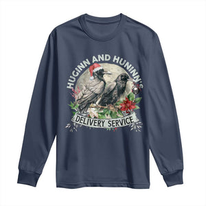 Christmas Viking Long Sleeve Shirt Huginn And Hunninn's Delivery Service Raven TS11 Navy Print Your Wear