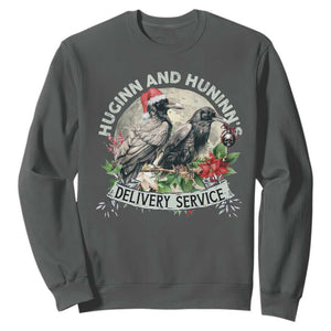 Christmas Viking Sweatshirt Huginn And Hunninn's Delivery Service Raven TS11 Dark Heather Print Your Wear