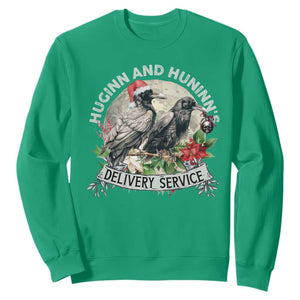 Christmas Viking Sweatshirt Huginn And Hunninn's Delivery Service Raven TS11 Irish Green Print Your Wear