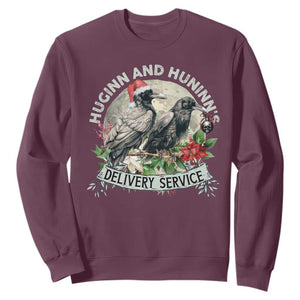 Christmas Viking Sweatshirt Huginn And Hunninn's Delivery Service Raven TS11 Maroon Print Your Wear