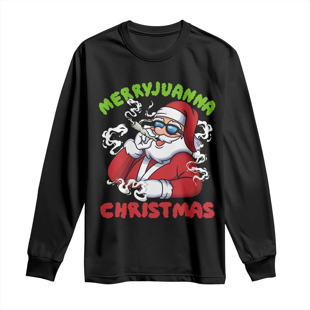 Funny Christmas Weed Long Sleeve Shirt Merryjuanna Christmas Santa Xmas TS11 Black Print Your Wear