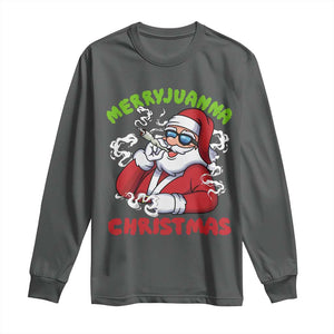 Funny Christmas Weed Long Sleeve Shirt Merryjuanna Christmas Santa Xmas TS11 Dark Heather Print Your Wear