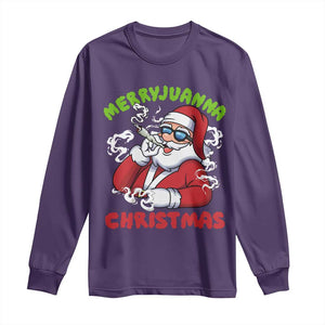 Funny Christmas Weed Long Sleeve Shirt Merryjuanna Christmas Santa Xmas TS11 Purple Print Your Wear