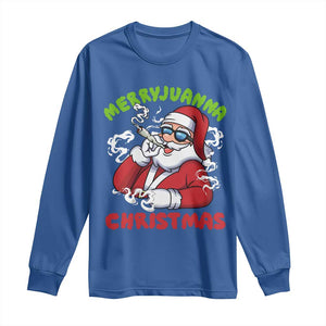 Funny Christmas Weed Long Sleeve Shirt Merryjuanna Christmas Santa Xmas TS11 Royal Blue Print Your Wear