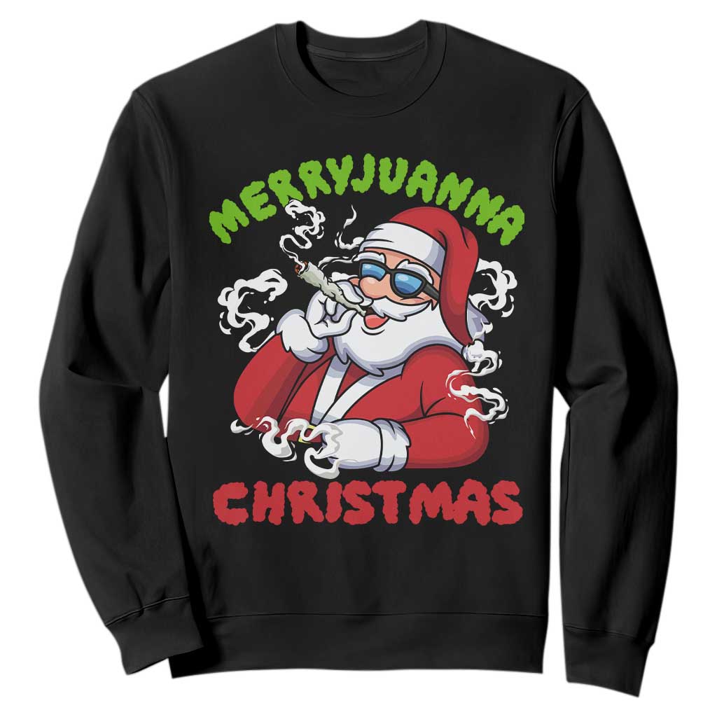 Funny Christmas Weed Sweatshirt Merryjuanna Christmas Santa Xmas TS11 Black Print Your Wear