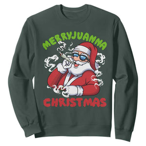 Funny Christmas Weed Sweatshirt Merryjuanna Christmas Santa Xmas TS11 Dark Forest Green Print Your Wear