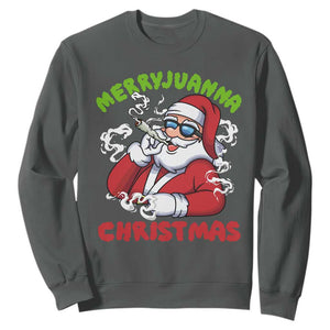 Funny Christmas Weed Sweatshirt Merryjuanna Christmas Santa Xmas TS11 Dark Heather Print Your Wear