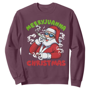 Funny Christmas Weed Sweatshirt Merryjuanna Christmas Santa Xmas TS11 Maroon Print Your Wear