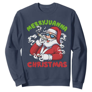 Funny Christmas Weed Sweatshirt Merryjuanna Christmas Santa Xmas TS11 Navy Print Your Wear