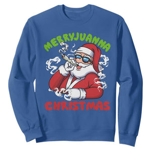 Funny Christmas Weed Sweatshirt Merryjuanna Christmas Santa Xmas TS11 Royal Blue Print Your Wear