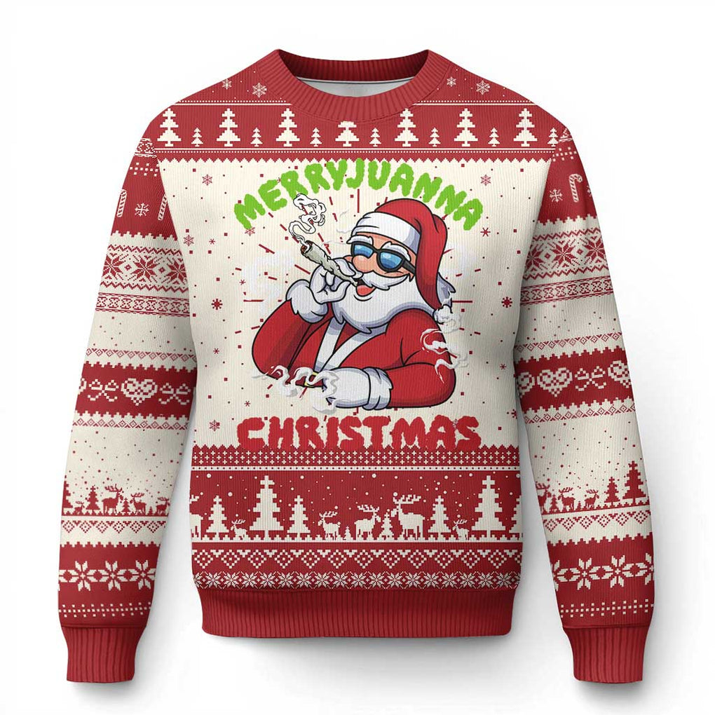 Funny Xmas Weed Ugly Christmas Sweater Merryjuanna Christmas Santa Xmas TS11 Red Print Your Wear