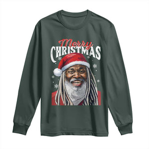 Merry Christmas Dreadlocks Black Santa Long Sleeve Shirt TS11 Dark Forest Green Print Your Wear