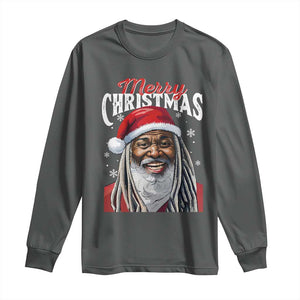 Merry Christmas Dreadlocks Black Santa Long Sleeve Shirt TS11 Dark Heather Print Your Wear