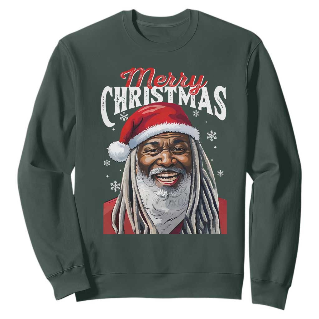 Merry Christmas Dreadlocks Black Santa Sweatshirt TS11 Dark Forest Green Print Your Wear