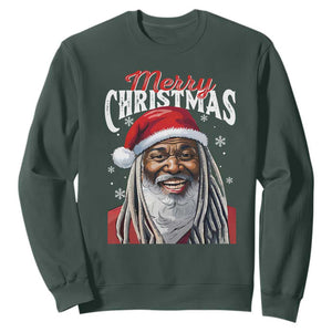 Merry Christmas Dreadlocks Black Santa Sweatshirt TS11 Dark Forest Green Print Your Wear