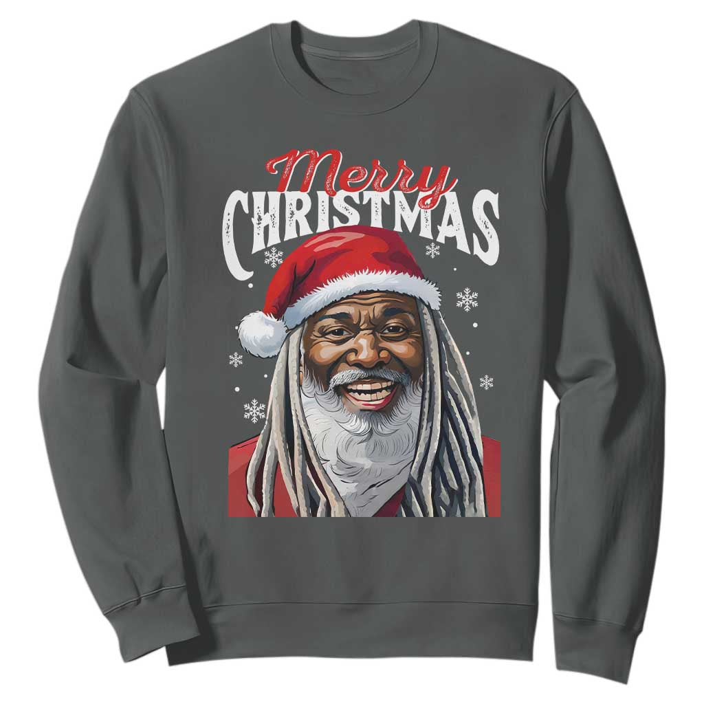 Merry Christmas Dreadlocks Black Santa Sweatshirt TS11 Dark Heather Print Your Wear
