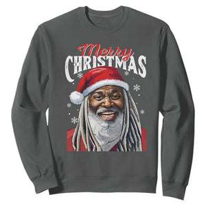 Merry Christmas Dreadlocks Black Santa Sweatshirt TS11 Dark Heather Print Your Wear