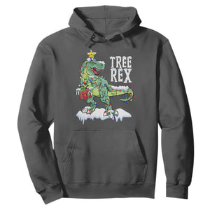 Funny Christmas T-Rex Hoodie Tree Rex Dinosaur Xmas Tree TS11 Dark Heather Print Your Wear
