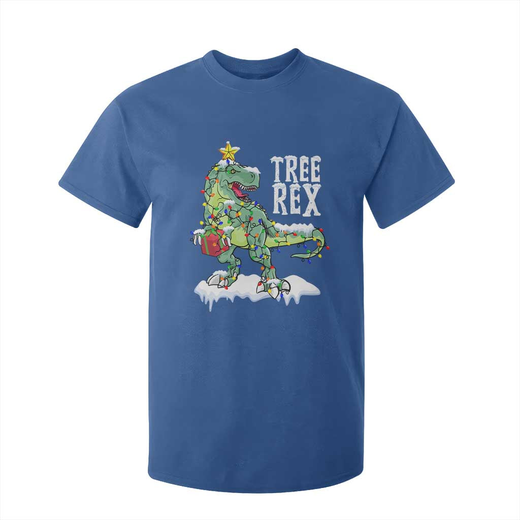 Funny Christmas T-Rex T Shirt For Kid Tree Rex Dinosaur Xmas Tree TS11 Royal Blue Print Your Wear