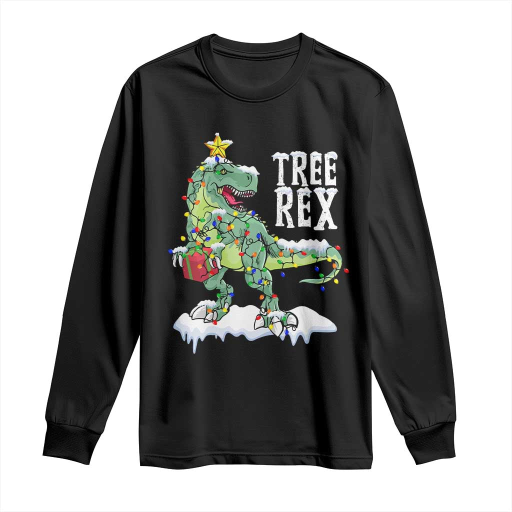 Funny Christmas T-Rex Long Sleeve Shirt Tree Rex Dinosaur Xmas Tree TS11 Black Print Your Wear