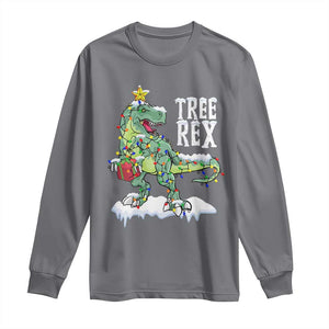 Funny Christmas T-Rex Long Sleeve Shirt Tree Rex Dinosaur Xmas Tree TS11 Charcoal Print Your Wear