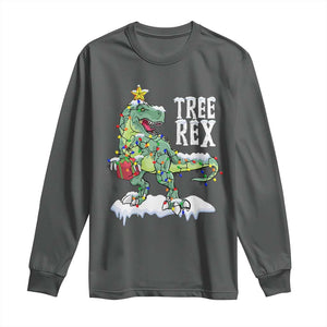 Funny Christmas T-Rex Long Sleeve Shirt Tree Rex Dinosaur Xmas Tree TS11 Dark Heather Print Your Wear