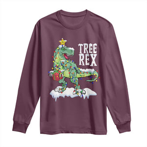 Funny Christmas T-Rex Long Sleeve Shirt Tree Rex Dinosaur Xmas Tree TS11 Maroon Print Your Wear