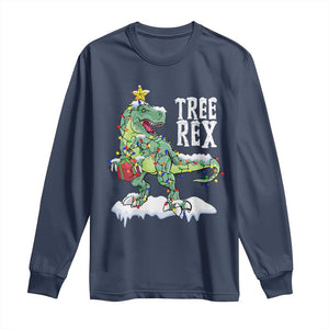 Funny Christmas T-Rex Long Sleeve Shirt Tree Rex Dinosaur Xmas Tree TS11 Navy Print Your Wear