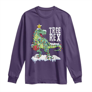 Funny Christmas T-Rex Long Sleeve Shirt Tree Rex Dinosaur Xmas Tree TS11 Purple Print Your Wear