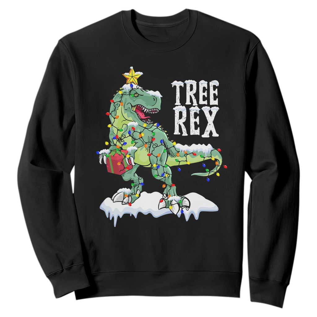 Funny Christmas T-Rex Sweatshirt Tree Rex Dinosaur Xmas Tree TS11 Black Print Your Wear