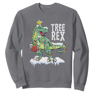 Funny Christmas T-Rex Sweatshirt Tree Rex Dinosaur Xmas Tree TS11 Charcoal Print Your Wear