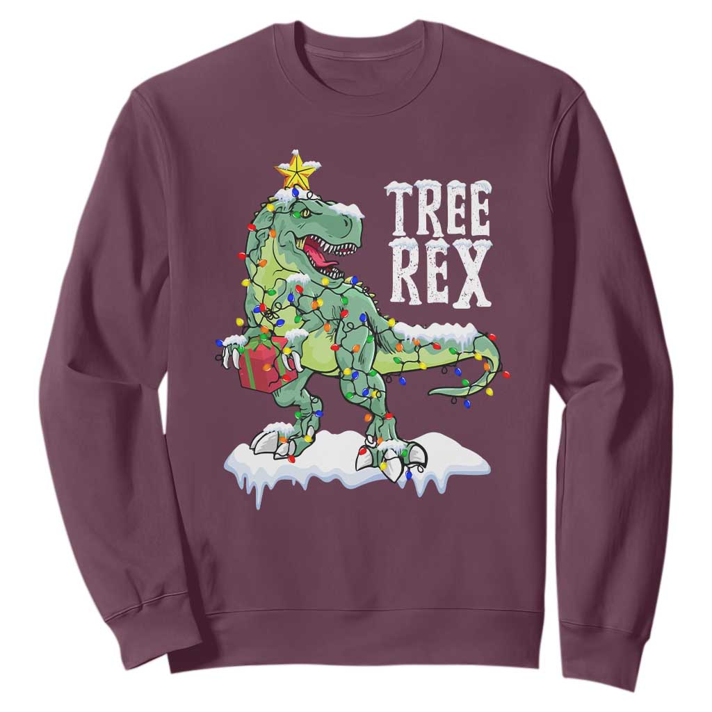 Funny Christmas T-Rex Sweatshirt Tree Rex Dinosaur Xmas Tree TS11 Maroon Print Your Wear