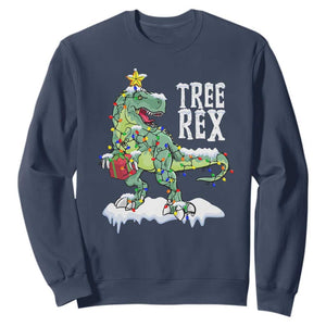 Funny Christmas T-Rex Sweatshirt Tree Rex Dinosaur Xmas Tree TS11 Navy Print Your Wear