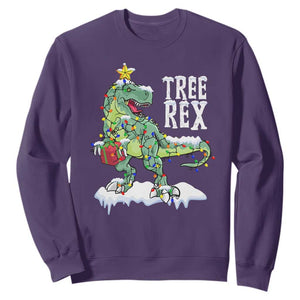 Funny Christmas T-Rex Sweatshirt Tree Rex Dinosaur Xmas Tree TS11 Purple Print Your Wear