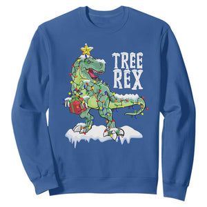 Funny Christmas T-Rex Sweatshirt Tree Rex Dinosaur Xmas Tree TS11 Royal Blue Print Your Wear