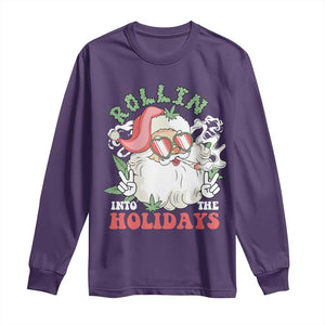 Funny Weed Christmas Long Sleeve Shirt Rollin Into The Holidays Santa Xmas TS11 Purple Print Your Wear