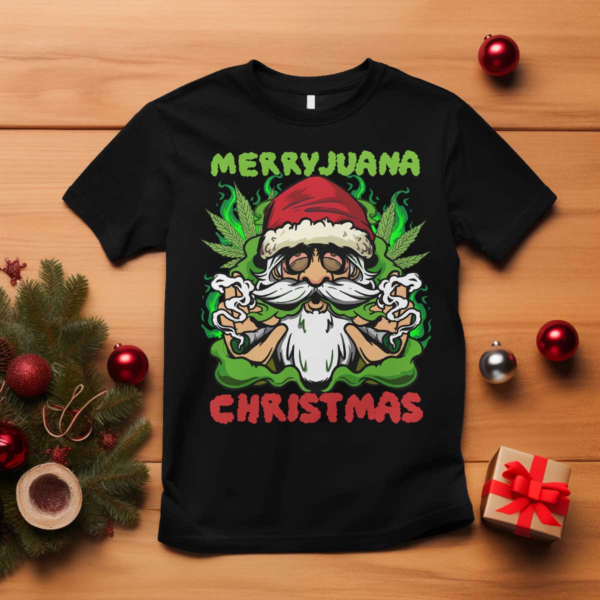 Funny Weed Christmas T Shirt Merry Juana Xmas Santa TS11 Black Print Your Wear