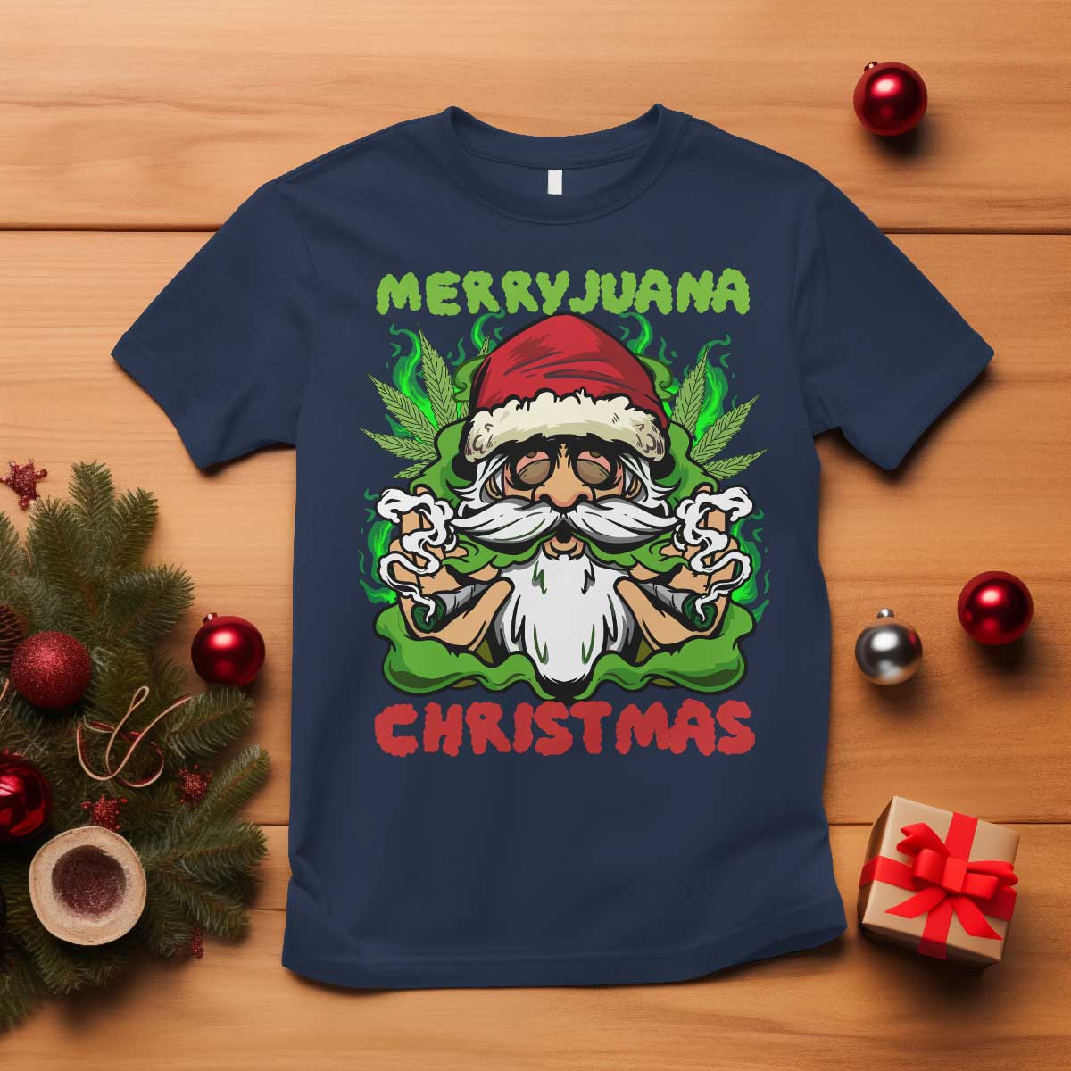 Funny Weed Christmas T Shirt Merry Juana Xmas Santa TS11 Navy Print Your Wear