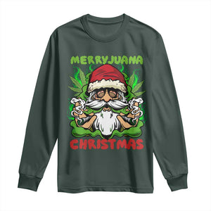 Funny Weed Christmas Long Sleeve Shirt Merry Juana Xmas Santa TS11 Dark Forest Green Print Your Wear